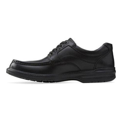 clarks black leather keeler step slip on shoes
