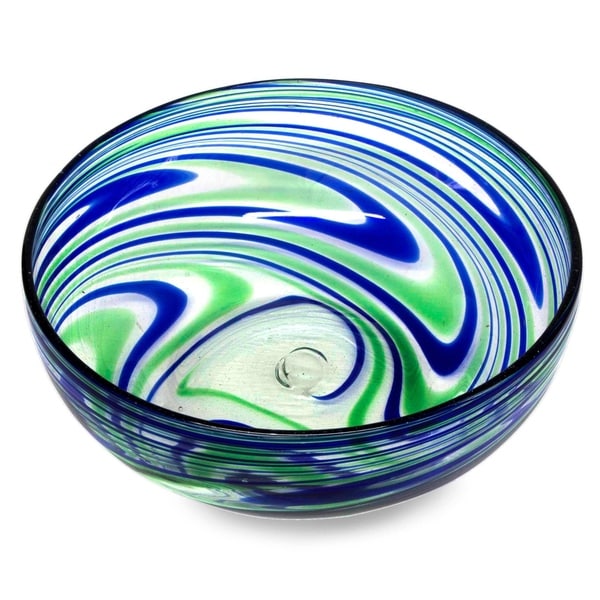 Handmade Blown Glass Elegant Energy Salad Bowl (Mexico)
