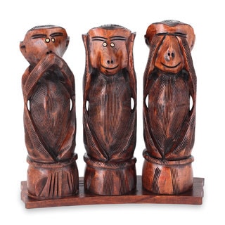 Handmade Set of 3 Kadam Wood 'Three Wise Monkeys' Statuette (India ...