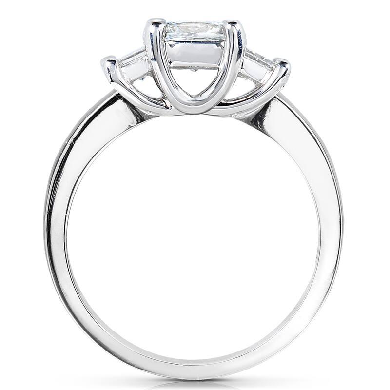 Annello by Kobelli 14K White Gold 2 7/8ct TGW Three Stone Emerald Cut Moissanite Engagement Ring (GH, VS)