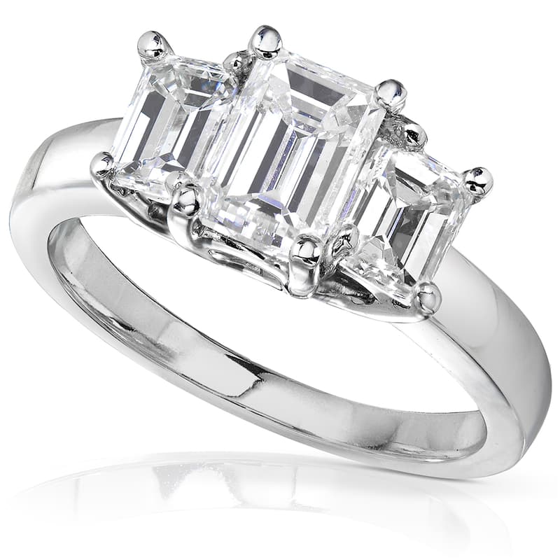 Annello by Kobelli 14K White Gold 2 7/8ct TGW Three Stone Emerald Cut Moissanite Engagement Ring (GH, VS)