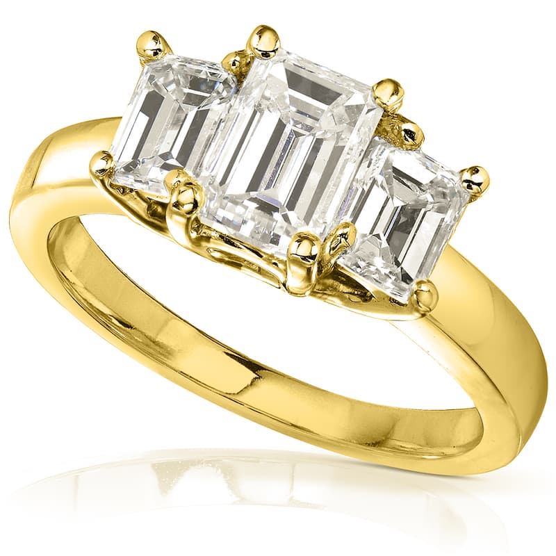 Annello by Kobelli 14K Yellow Gold 2 7/8ct TGW Three Stone Emerald Cut Moissanite Engagement Ring (GH, VS)
