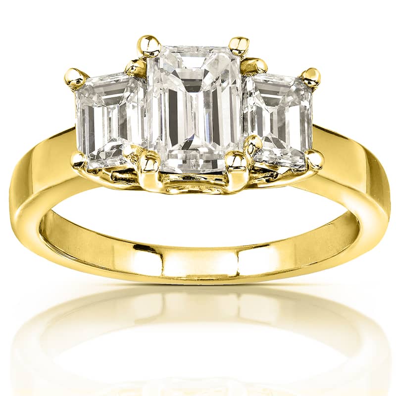Annello by Kobelli 14K Yellow Gold 2 7/8ct TGW Three Stone Emerald Cut Moissanite Engagement Ring (GH, VS)