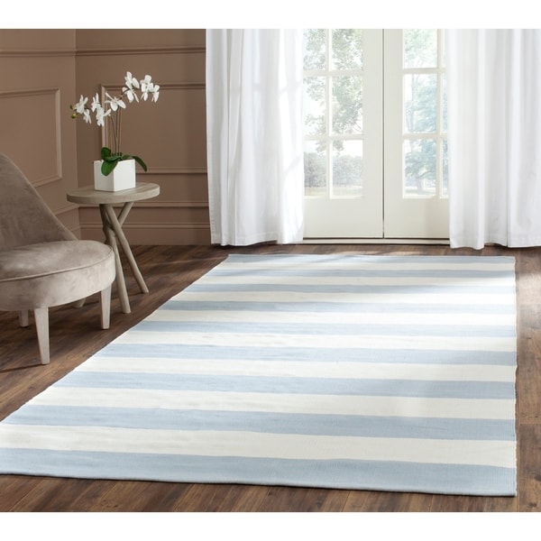 Safavieh Montauk Handmade Caspian Flatweave Sky Blue/ Ivory Stripe Cotton Rug - 5' x 8'
