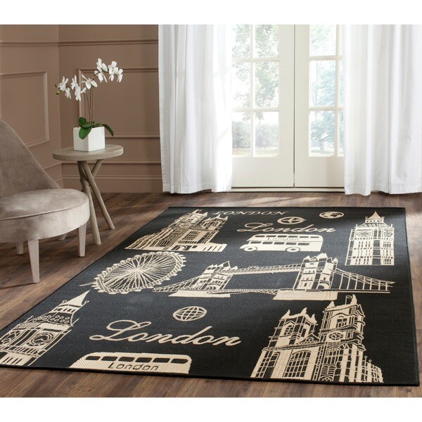 Safavieh Indoor/ Outdoor Courtyard Black/ Beige Rug - 8' x 11'2
