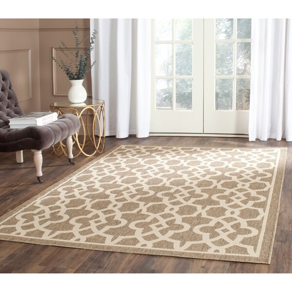 Safavieh Courtyard Geometric Poolside Mocha/ Beige Indoor/ Outdoor Rug - 8' X 11'