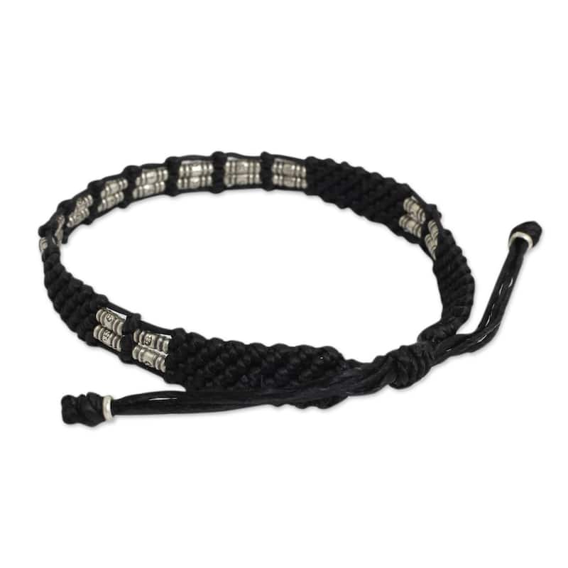 Handmade Sterling Silver 'Affinity In Black' Beaded Cord Bracelet (Thailand)