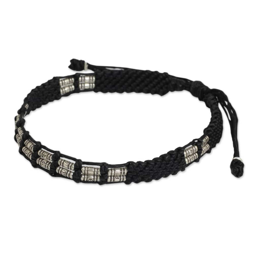 Handmade Sterling Silver 'Affinity In Black' Beaded Cord Bracelet (Thailand)
