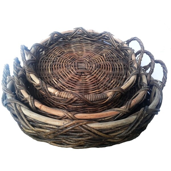 Shop Wald Imports Round Nesting Baskets with Handles (Set of 3) Free