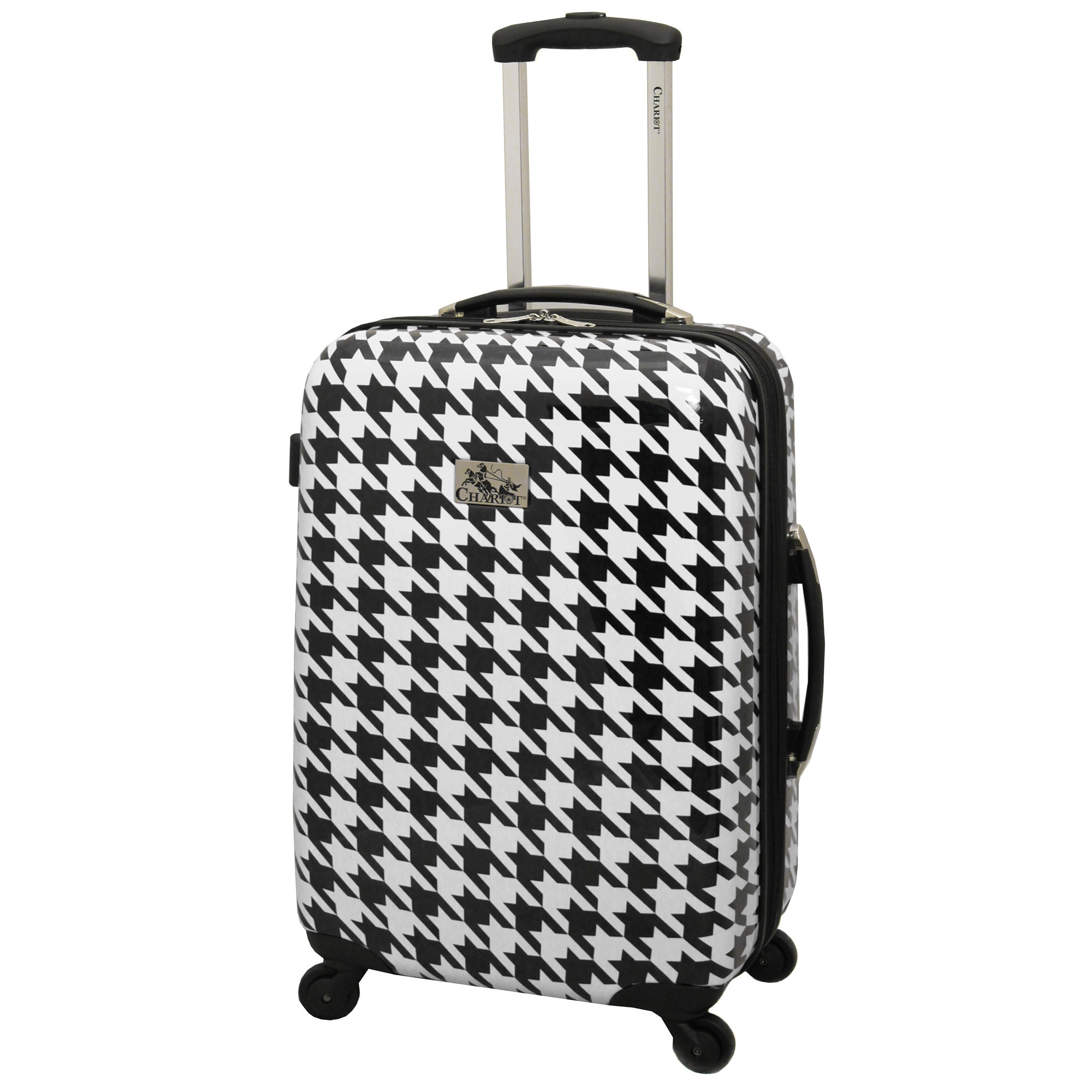 houndstooth luggage set black and white