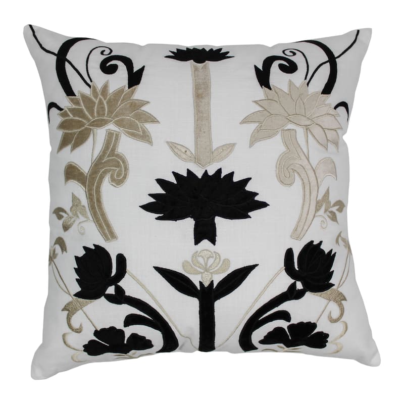 Blazing Needles 20-inch Indian Floral Elegance Velvet Applique Throw Pillow