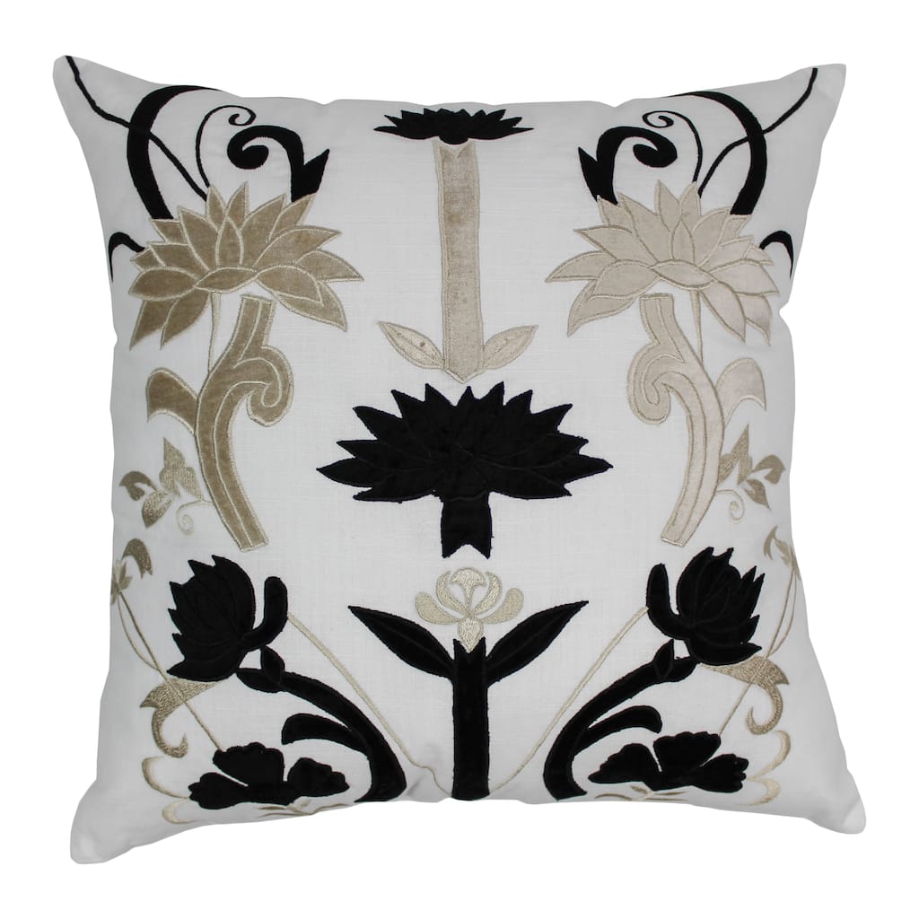 Blazing Needles 20-inch Indian Floral Elegance Velvet Applique Throw Pillow
