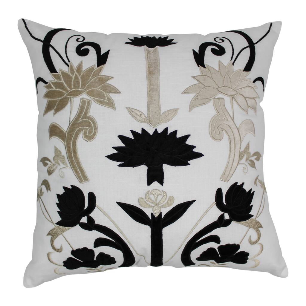 Blazing Needles 20-inch Indian Floral Elegance Velvet Applique Throw Pillow