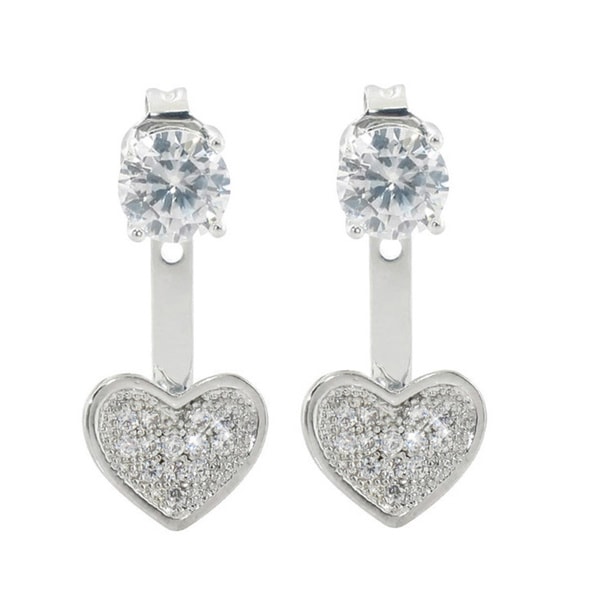 Eternally Haute 2ct TGW Pave Heart Front to Back Earrings   16895733