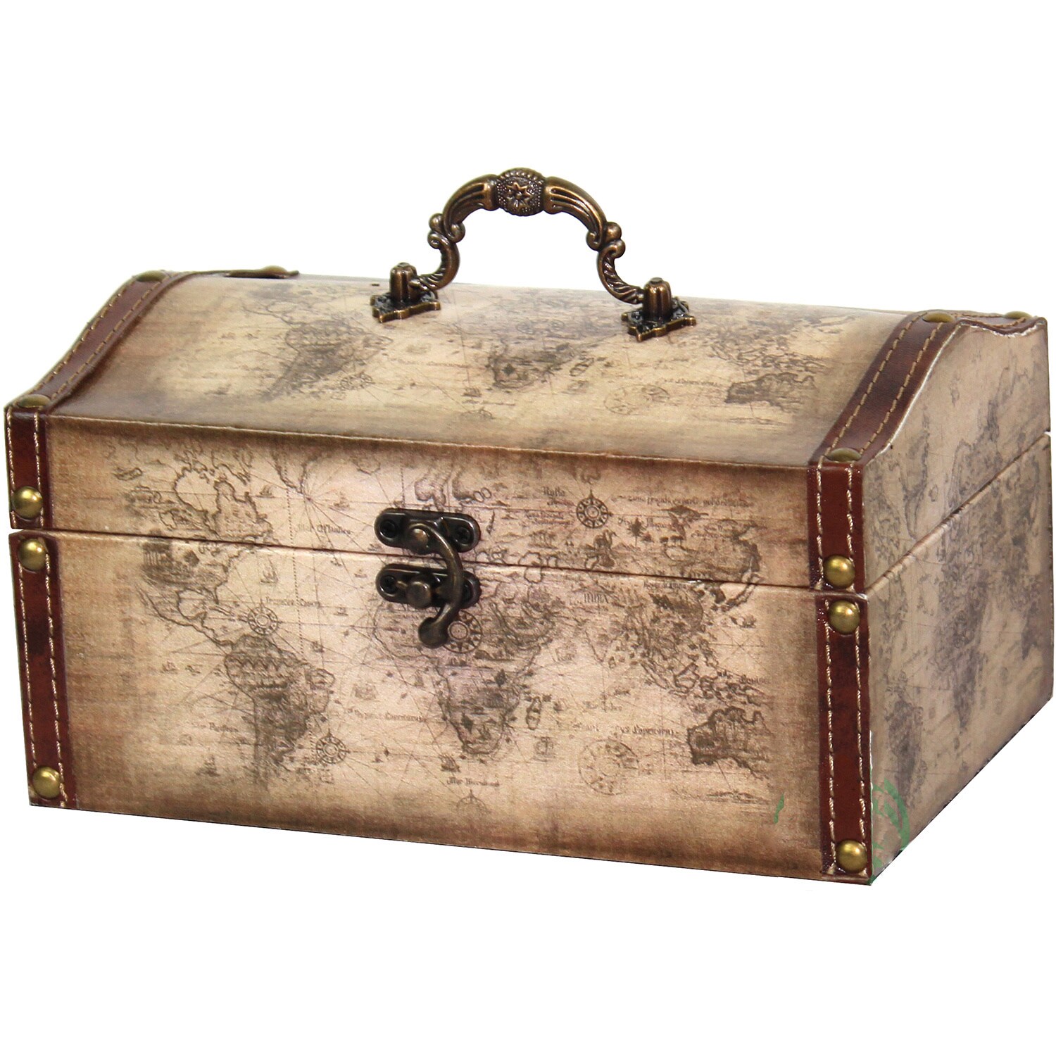Set of 2/ Decorative Treasure Chest / Ganzoo Antique Maps Style Leather Coated Wooden Box for Storage and Small Parts/ 