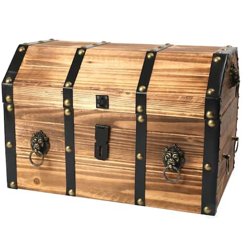 Large Wooden Pirate Lockable Trunk with Lion Rings - Brown