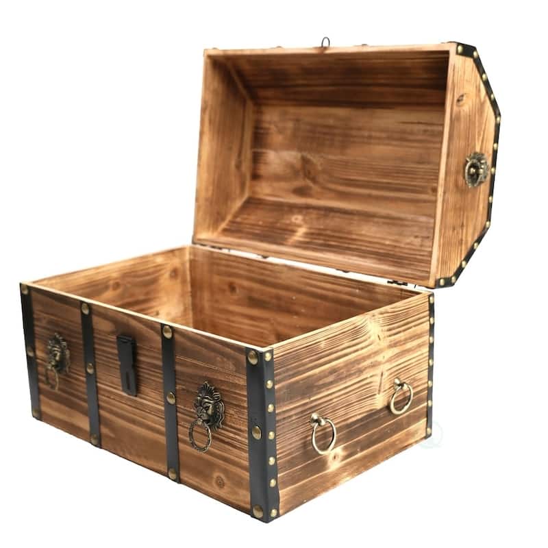 Large Wooden Pirate Lockable Trunk with Lion Rings - Brown