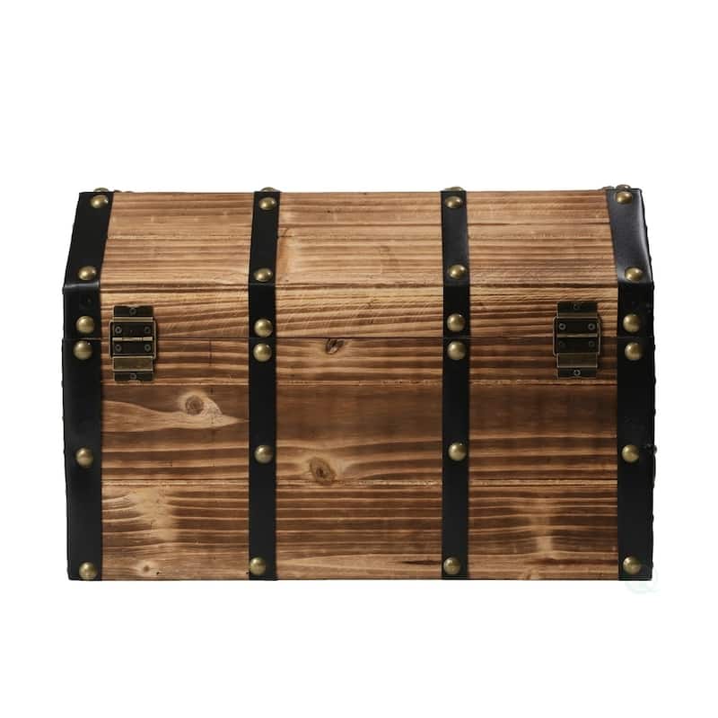 Large Wooden Pirate Lockable Trunk with Lion Rings - Brown