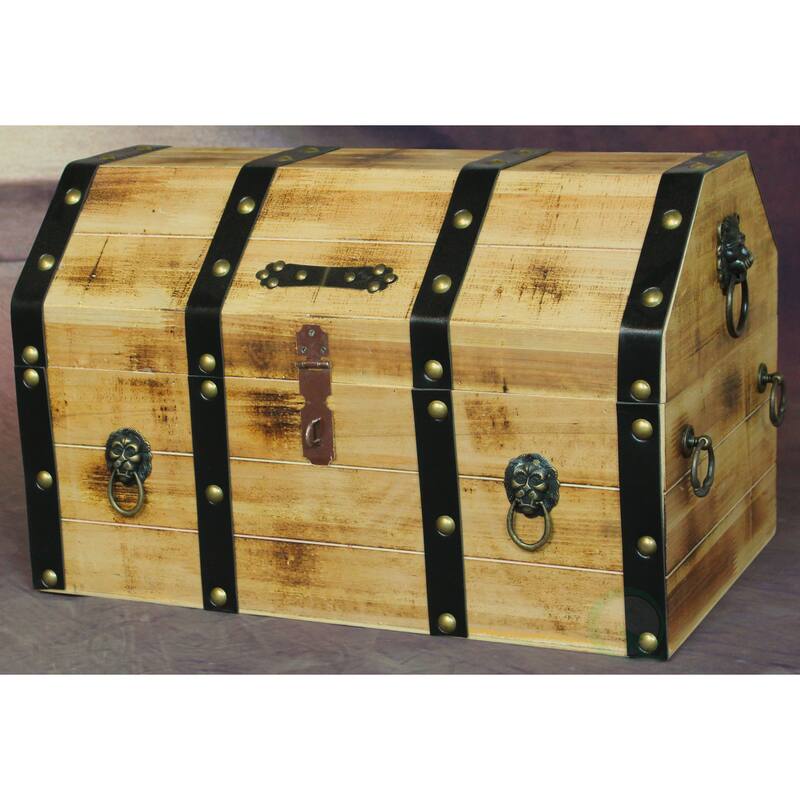 Large Wooden Pirate Lockable Trunk with Lion Rings - Brown