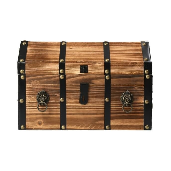 Large Wooden Pirate Lockable Trunk with Lion Rings - Brown