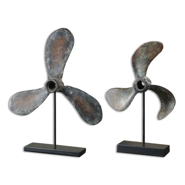slide 1 of 1, Uttermost Propeller Rust Sculptures (Set of 2)