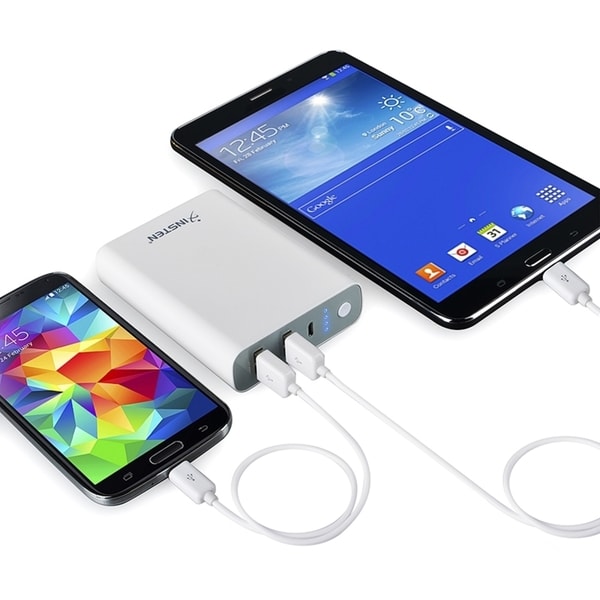 INSTEN Universal White 10400 mAh 2-port USB Portable Power Bank Battery External Charger for Apple iPhone 6/ SE, Samsung, HTC