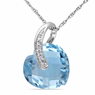 Miadora 10k White Gold 6 1/2ct Blue Topaz and Diamond Heart Necklace