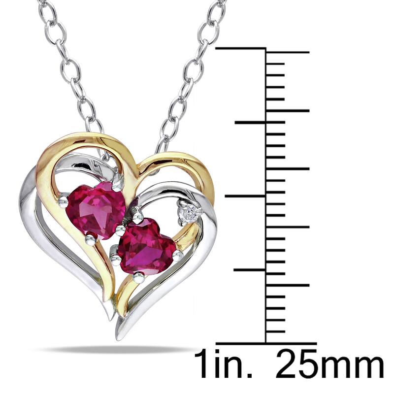 Miadora Two-tone Silver Created Ruby and Diamond Accent Heart Necklace