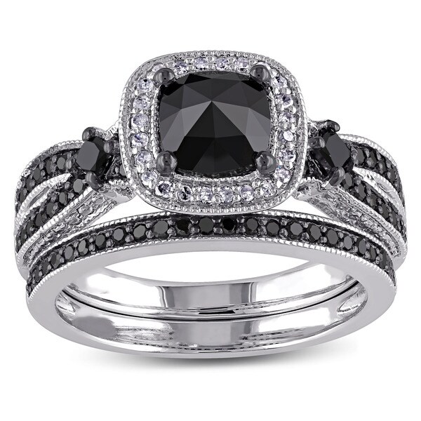 Miadora Sterling Silver with Black Rhodium 1 1/2ct TDW Black and White ...