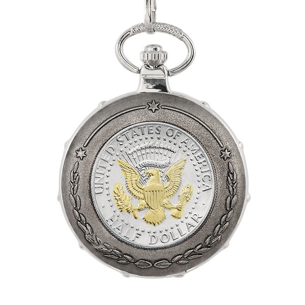 American Coin Treasures Gold-Plated Presidential Seal Half Dollar Silvertone Train Pocket Watch