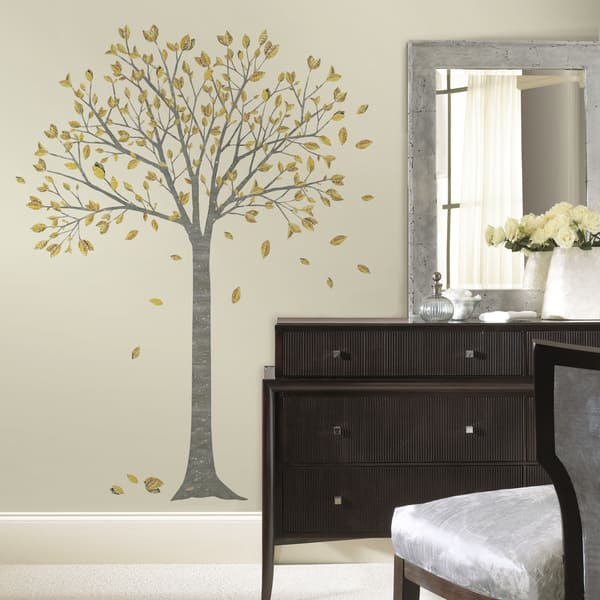 slide 1 of 2, Golden Leaf Tree Peel and Stick Giant Wall Decals