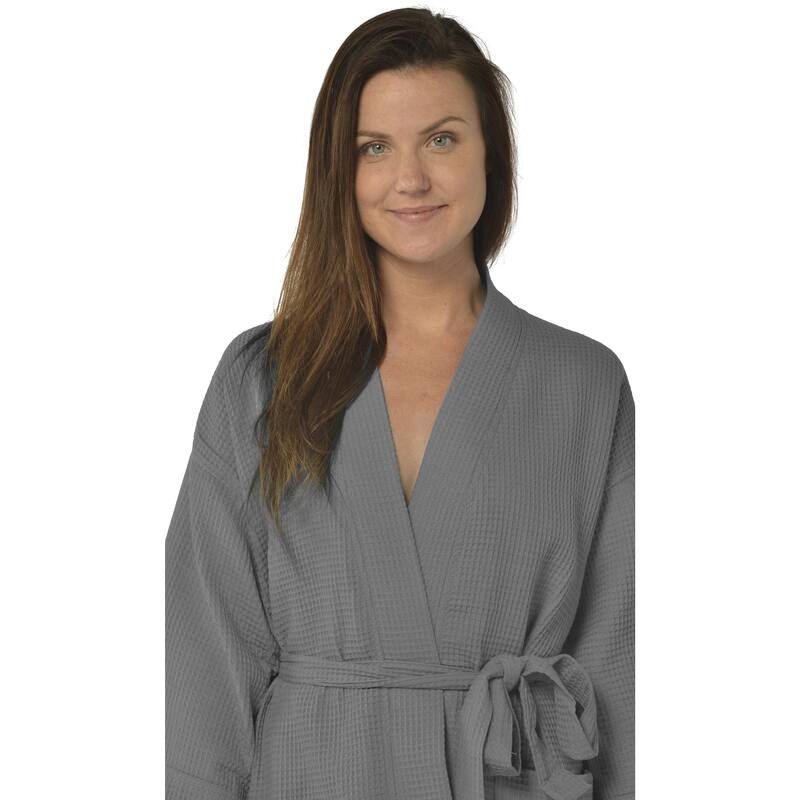 Leisureland Women's 36-inch Waffle Weave Kimono Bath Robe
