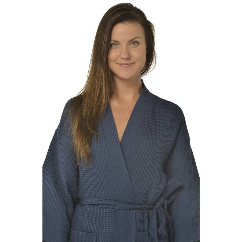 Leisureland Women's 36-inch Waffle Weave Kimono Bath Robe