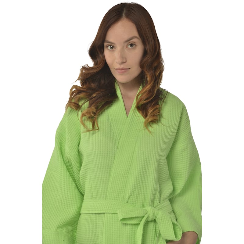 Leisureland Women's 36-inch Waffle Weave Kimono Bath Robe
