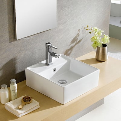 Fine Fixtures Modern White Vitreous China Square Vessel Sink