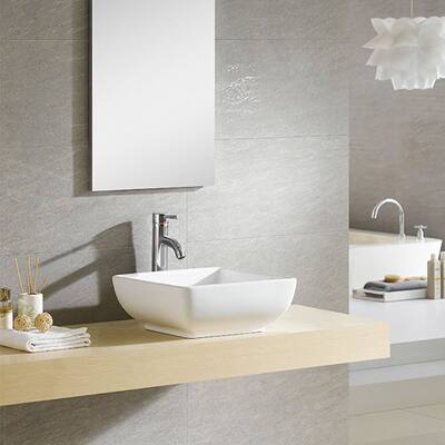 Fine Fixtures Bulging Square White Vitreous China Vessel Sink - 15" x 15"