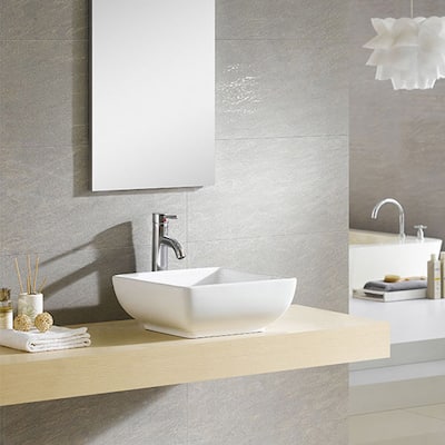 Fine Fixtures Bulging Square White Vitreous China Vessel Sink - 15" x 15"