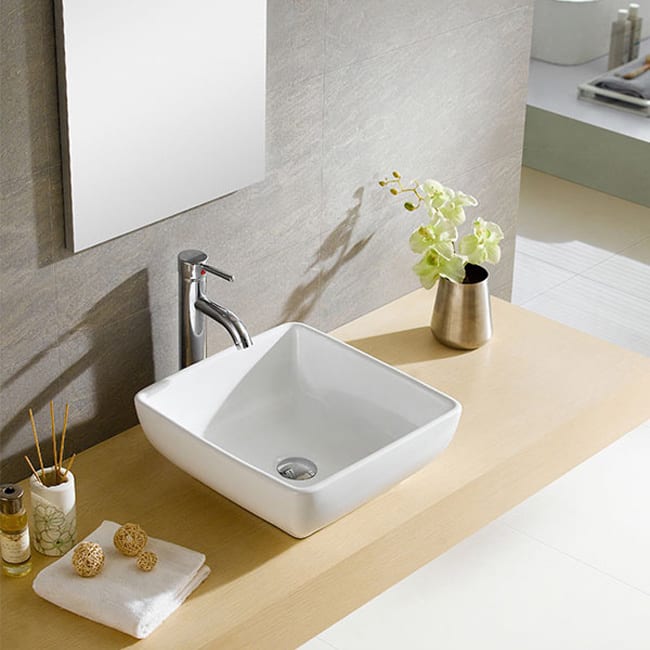 Fine Fixtures Bulging Square White Vitreous China Vessel Sink - 15" x 15"
