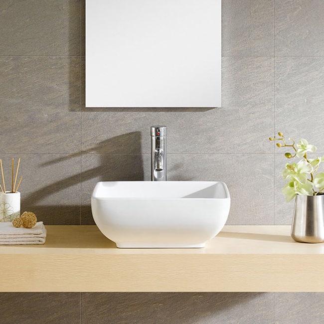 Fine Fixtures Bulging Square White Vitreous China Vessel Sink - 15" x 15"