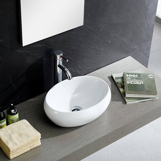 Fine Fixtures White China Round Modern Vessel Sink - 16" x 12"