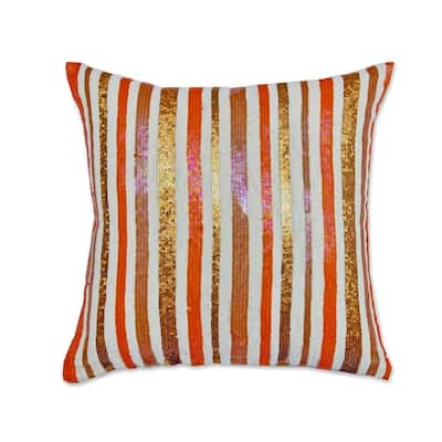 Orange White Cotton Flex 18-inch Sequin Throw Pillow