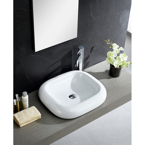 Fine Fixtures White Vitreous China Square curving Sides Vessel Sink