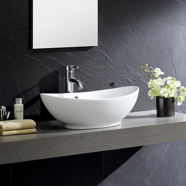 Somette White Vitreous China Oval Vessel Sink