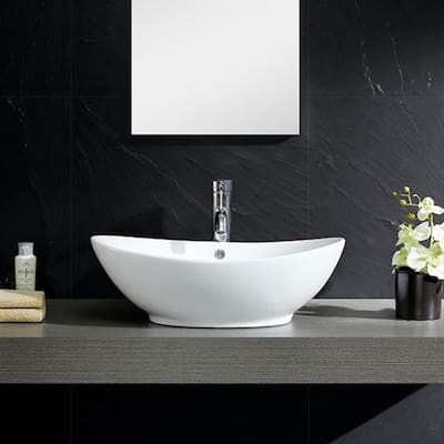 Somette White Vitreous China Oval Vessel Sink