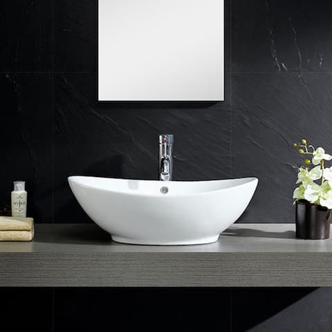 Somette White Vitreous China Oval Vessel Sink