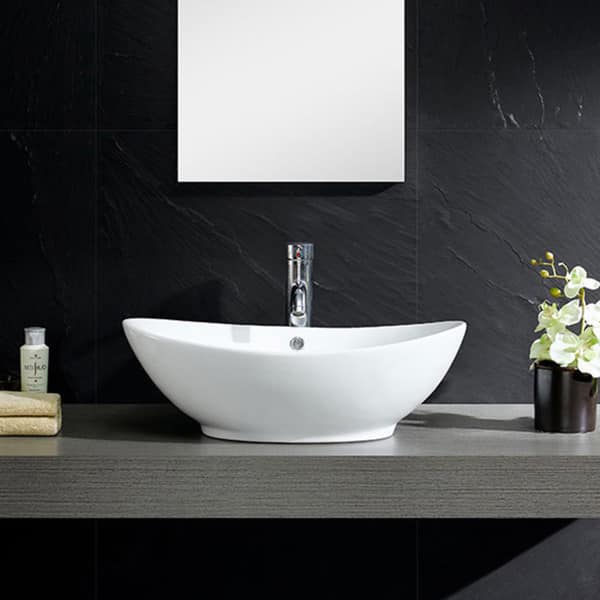 Somette White Vitreous China Oval Vessel Sink
