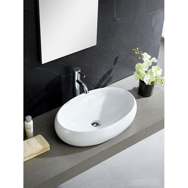 Fine Fixtures Vitreous China Bulging Oval White Vessel Sink