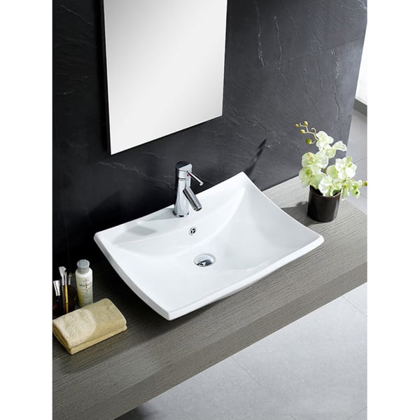 Fine Fixtures Vitreous China Beveled Rectangle White Vessel Sink