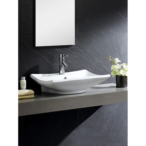 Fine Fixtures Vitreous China Beveled Rectangle White Vessel Sink
