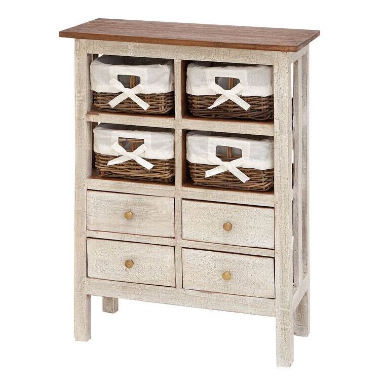 Wooden Off-white 4-basket 36-inch Storage Cabinet